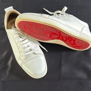 Christian Louboutin Men’s White Leather Sneakers with Iconic Red Soles